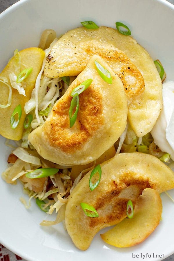 Pan Fried Pierogi with Cabbage and Apples