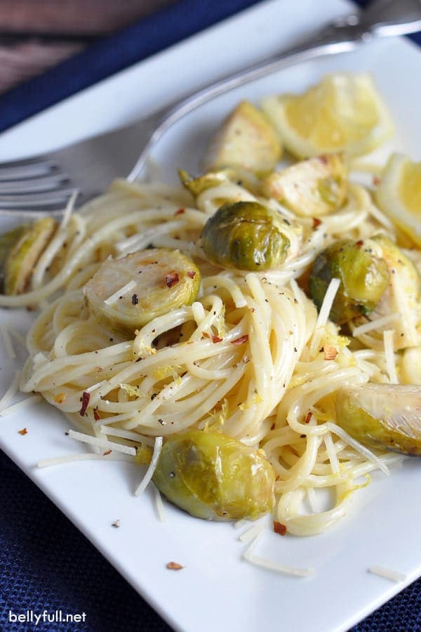 Creamy Lemon Pasta with Roasted Brussels Sprouts