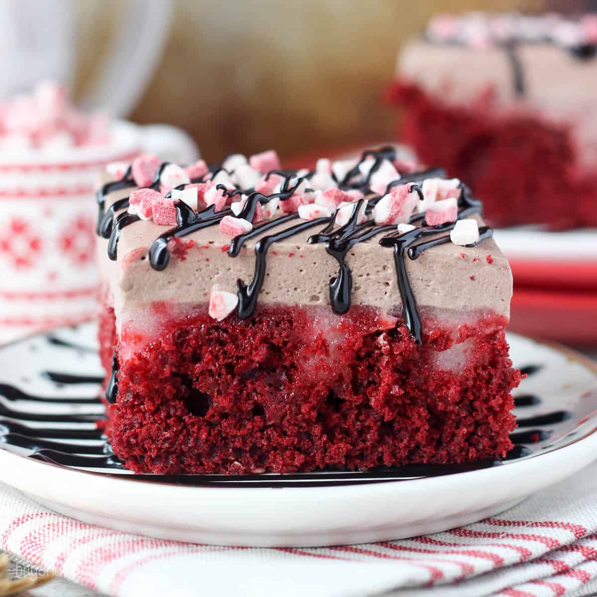 Peppermint Hot Chocolate Poke Cake