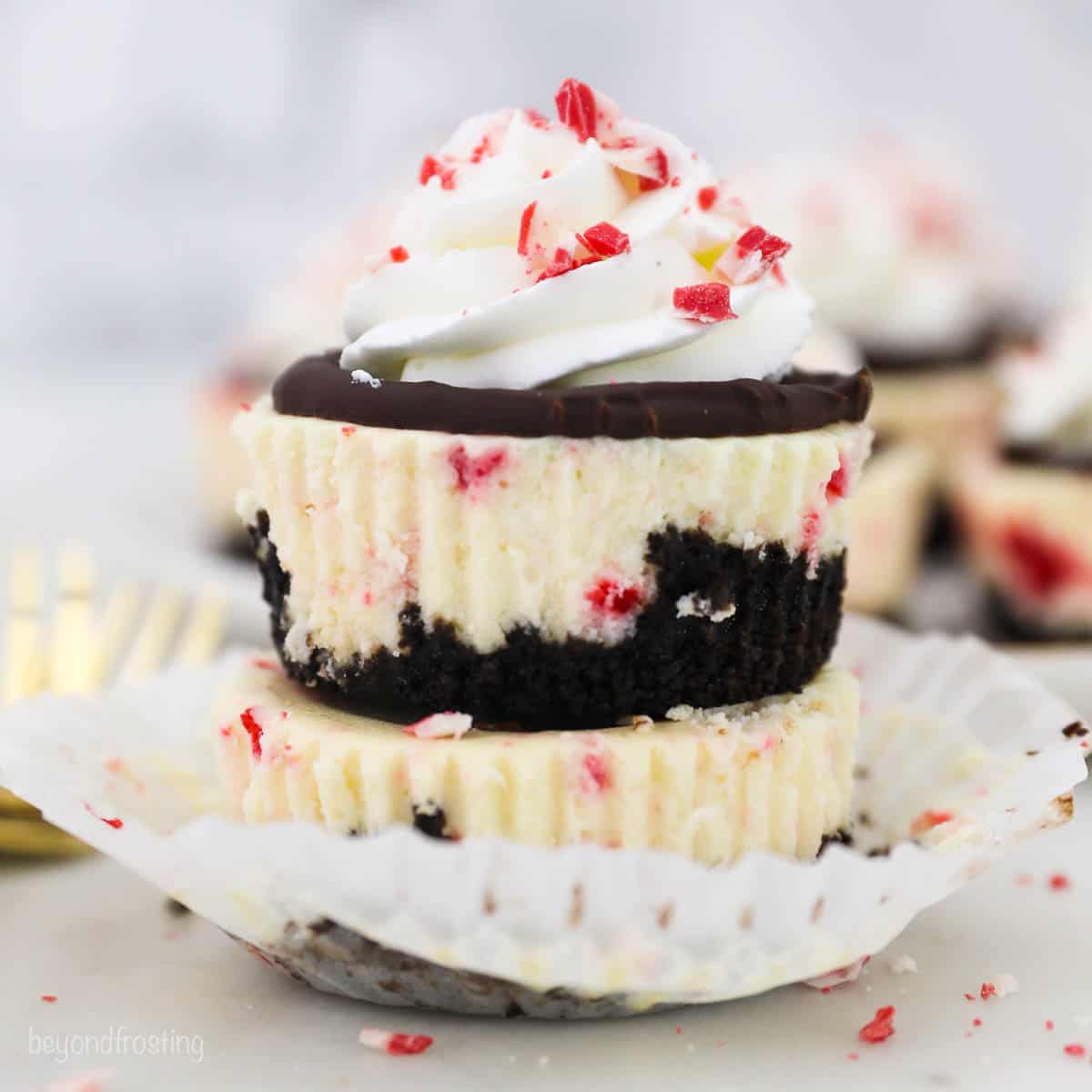 Mini Peppermint Bark Cheesecakes