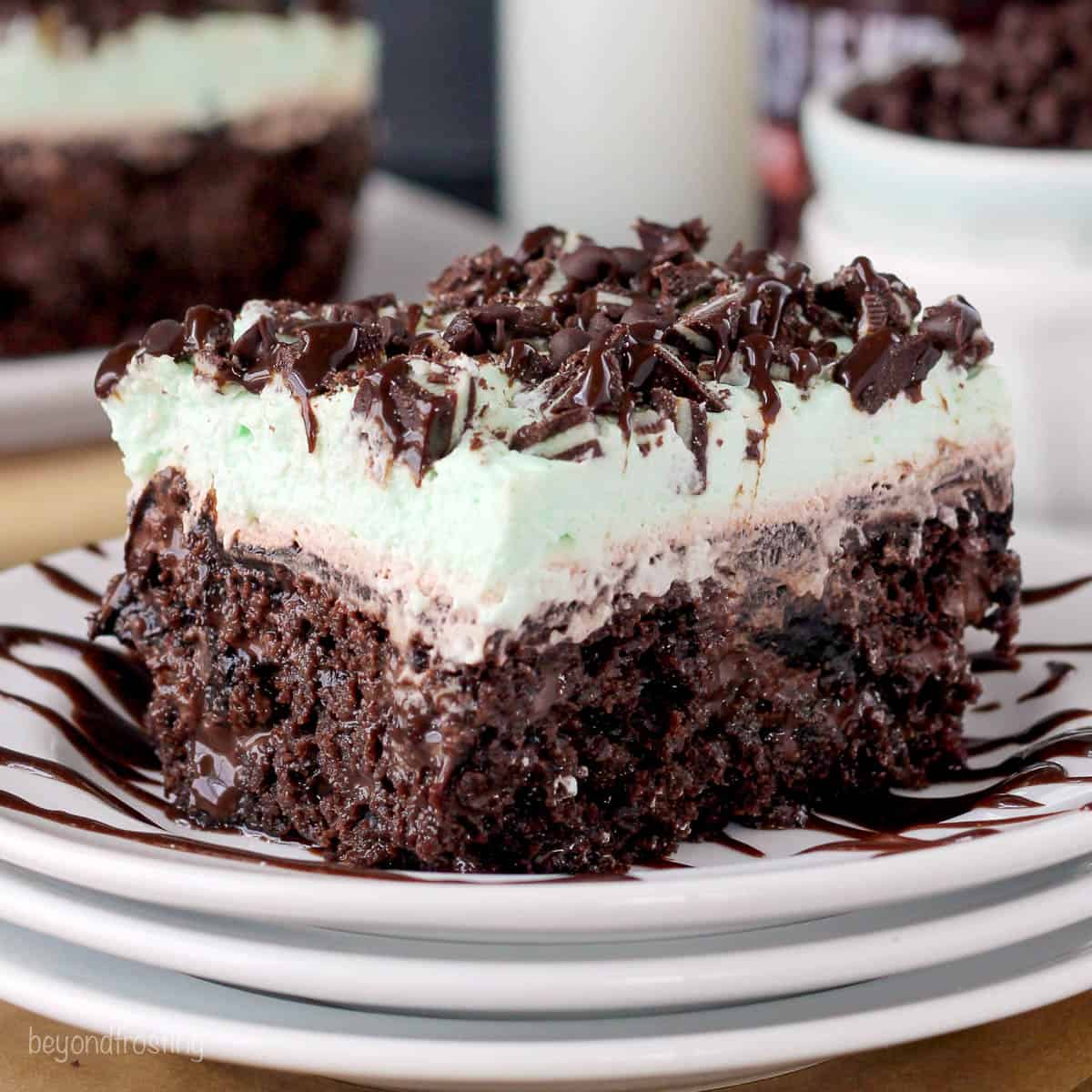 Double Mint Chocolate Poke Cake