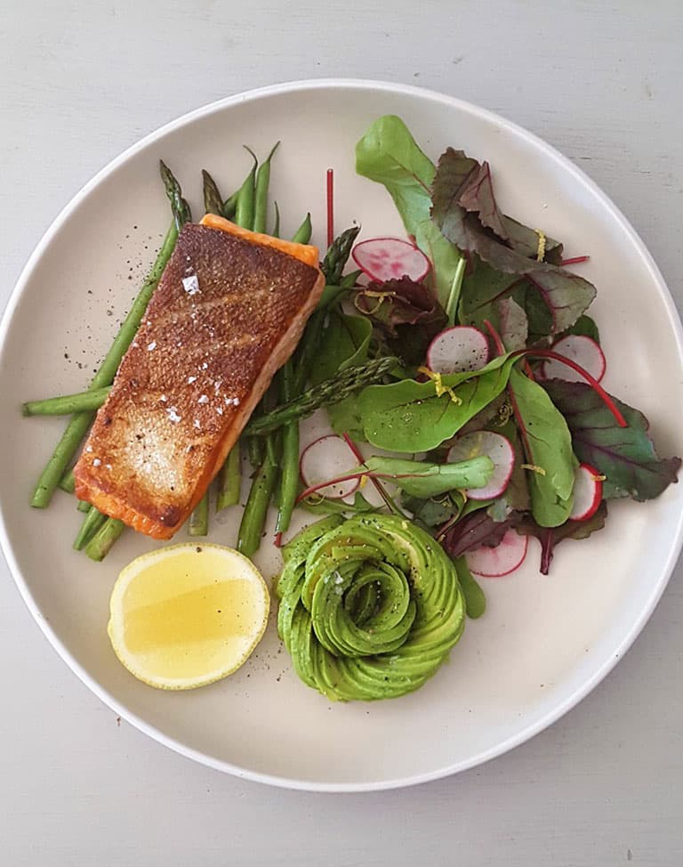 Crispy Skin Trout with Avo & Greens