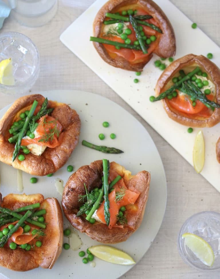 Yorkie Puds with Creme Fraiche, Smoked Trout & Greens