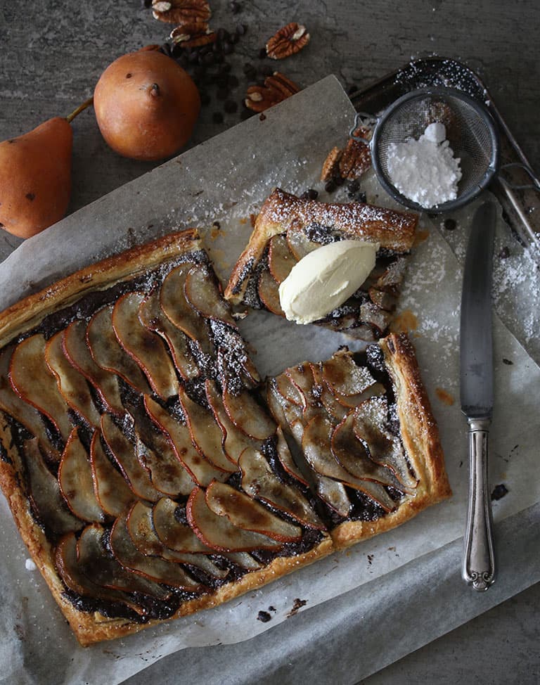 Rustic Chocolate, Pear & Pecan Tart