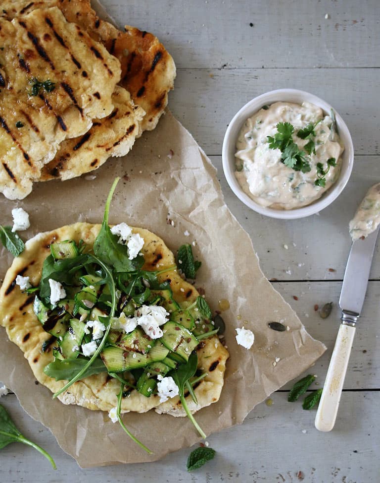 Grilled Yoghurt Flatbreads & Green Goodness