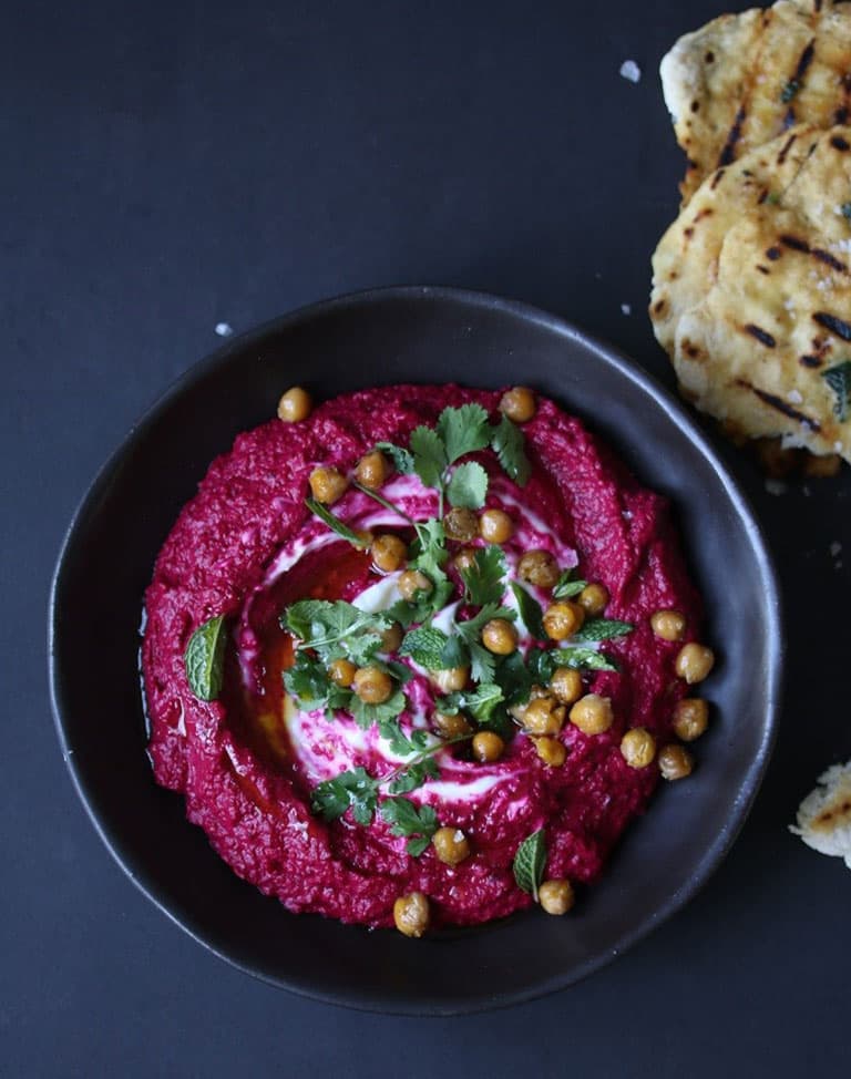 Roasted Beetroot Hummus with Yoghurt, Roasted Chickpeas & Fresh Herbs