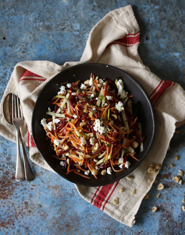 Carrot, Beet & Apple Slaw with Chevin & Toasted Hazelnuts
