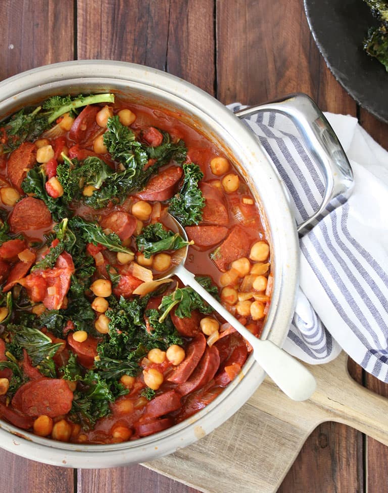 Chorizo, Chickpeas & Kale in Spicy Tomato Sauce
