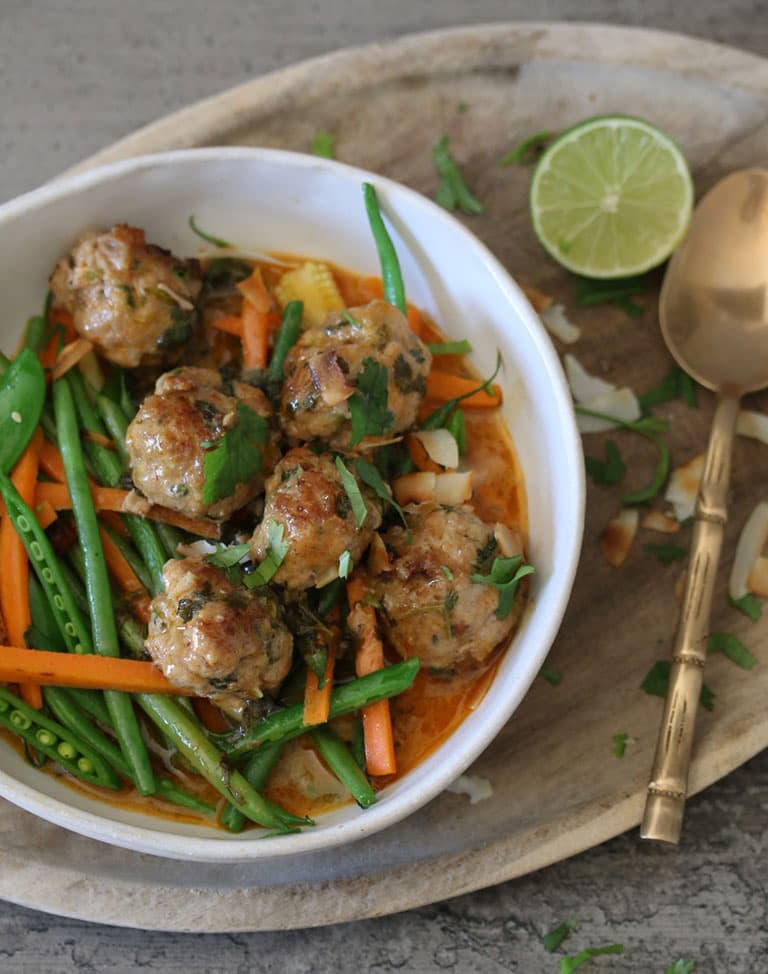 Thai Pork Meatballs in Fragrant Coconut Broth