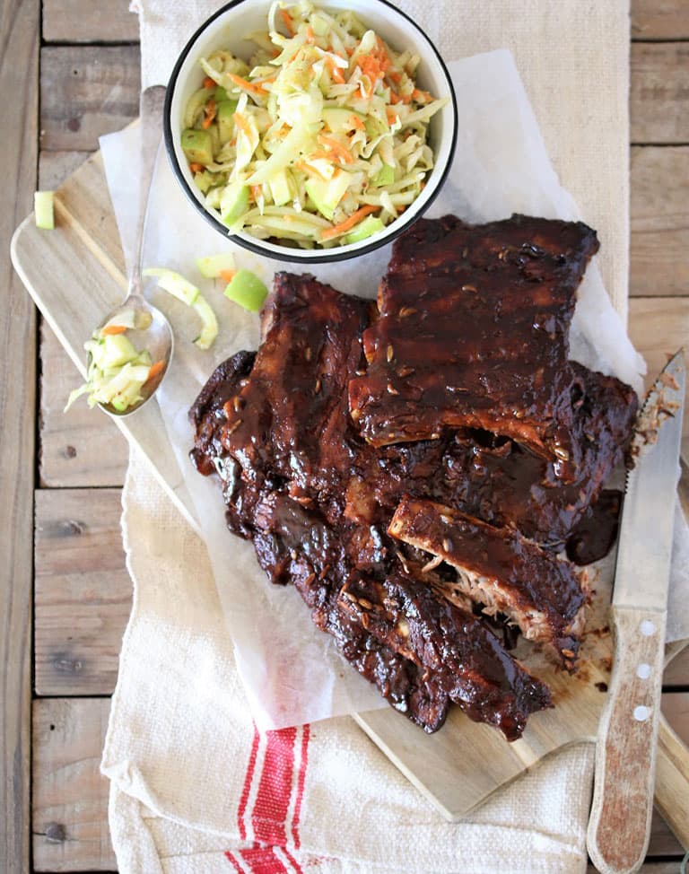 Sticky BBQ Pork Ribs + Apple & Fennel Slaw
