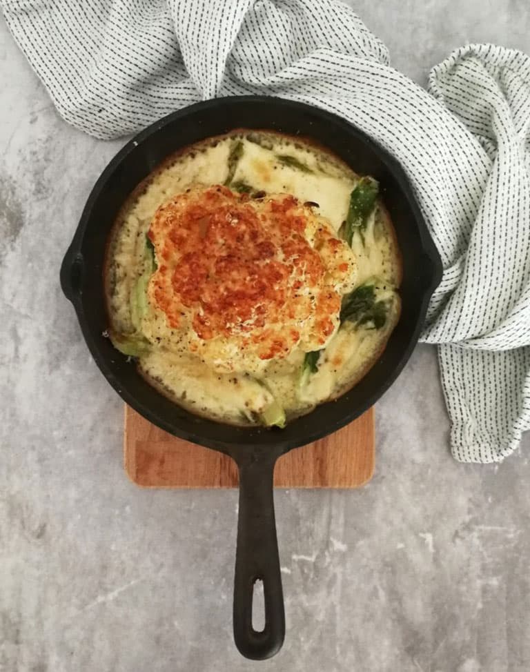 Whole Baked Cauliflower in Parmesan Cream
