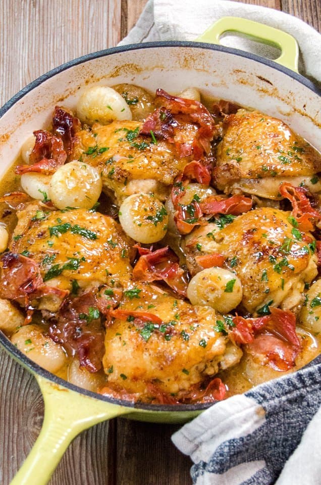 Chicken Thighs with Cipollini Onions, Prosciutto and Lemon