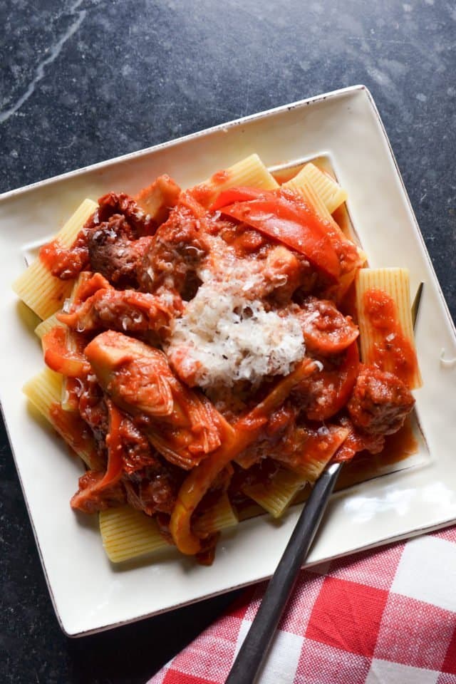 Rigatoni with Italian Sausage and Artichokes - Stovetop Version