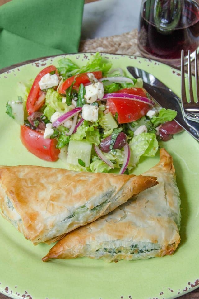 Spinach and Ricotta Phyllo Pockets with Greek Salad