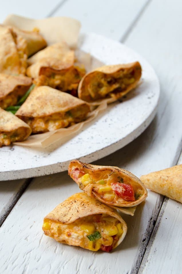 Air-Fried Chicken Stuffed Tortillas with Peppers and Corn