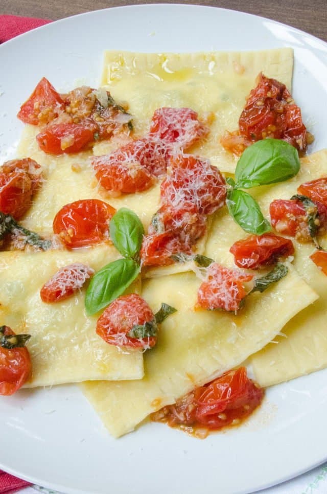 Zucchini Lemon Ricotta Ravioli with Roasted Cherry Tomato Sauce