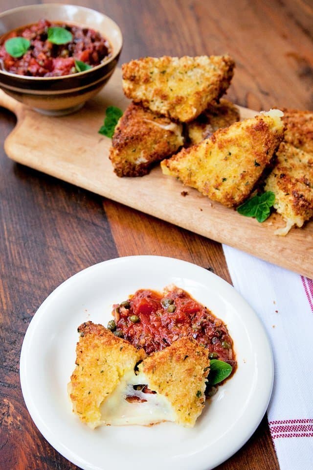 Mozzarella en Carrozza with Putanesca Sauce