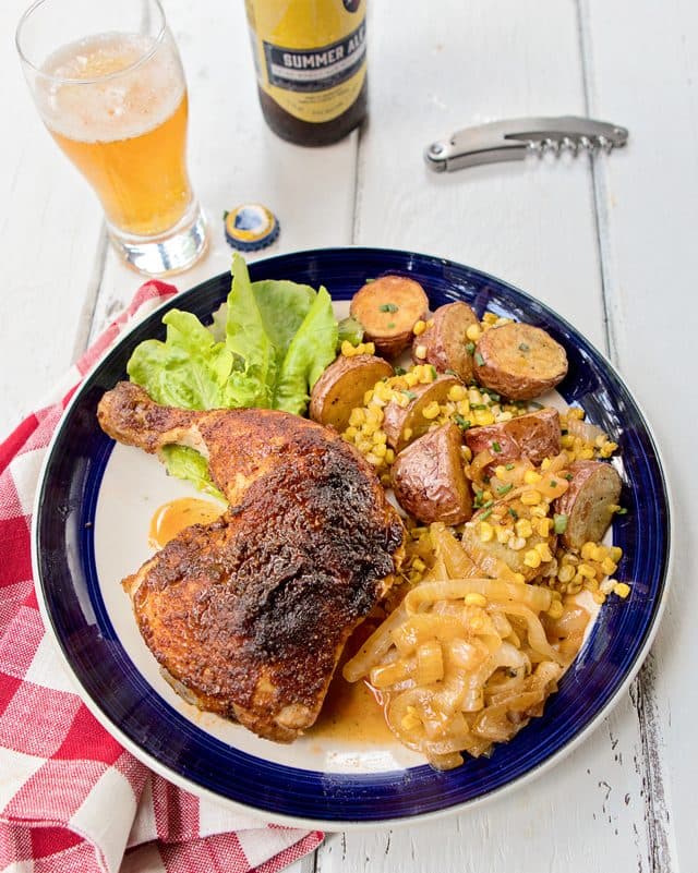 Summer Ale Chicken with Onion, Baby Red Potatoes and Summer Corn - Oven Version