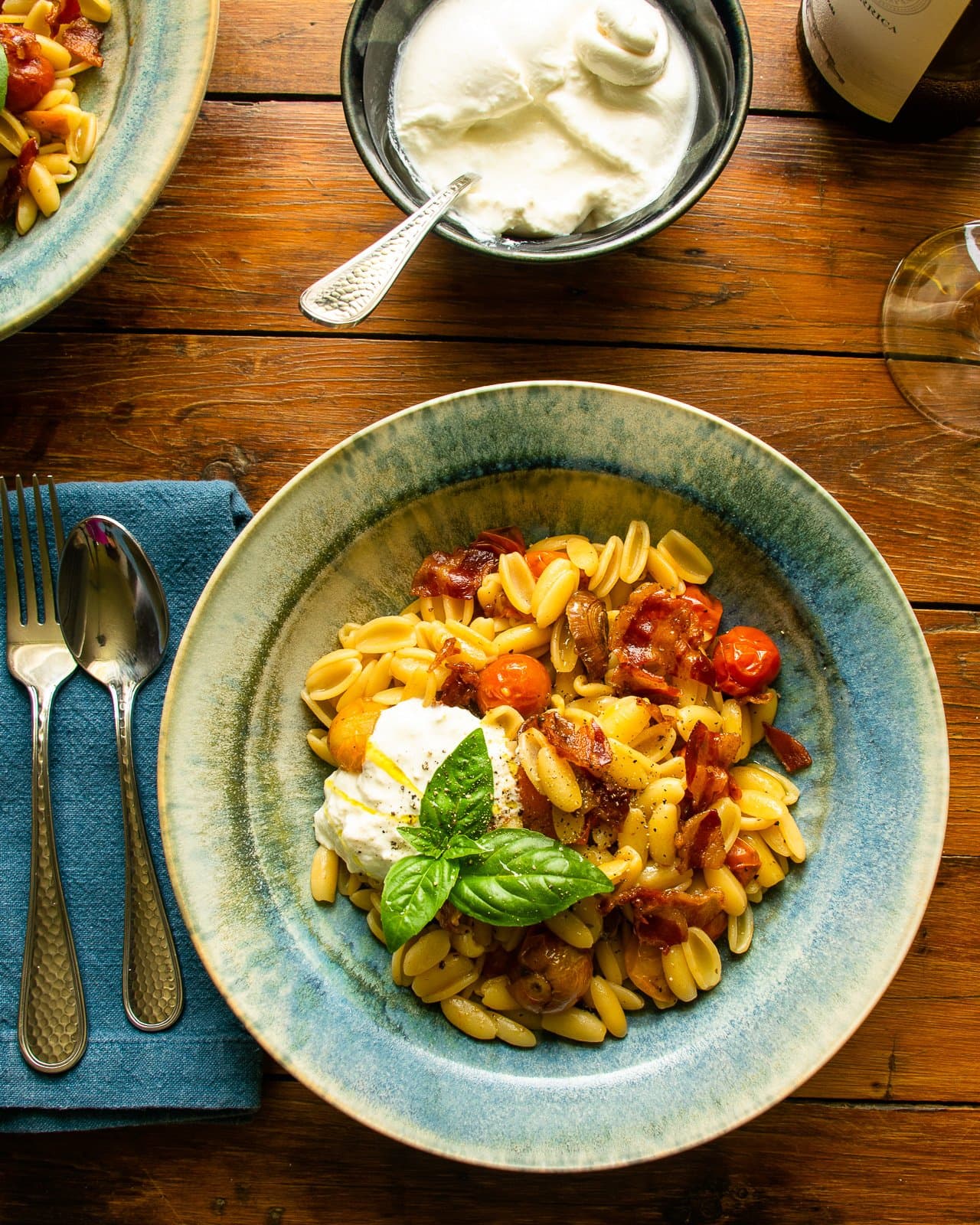 Cavatelli with Roasted Cherry Tomatoes, Pancetta and Burrata