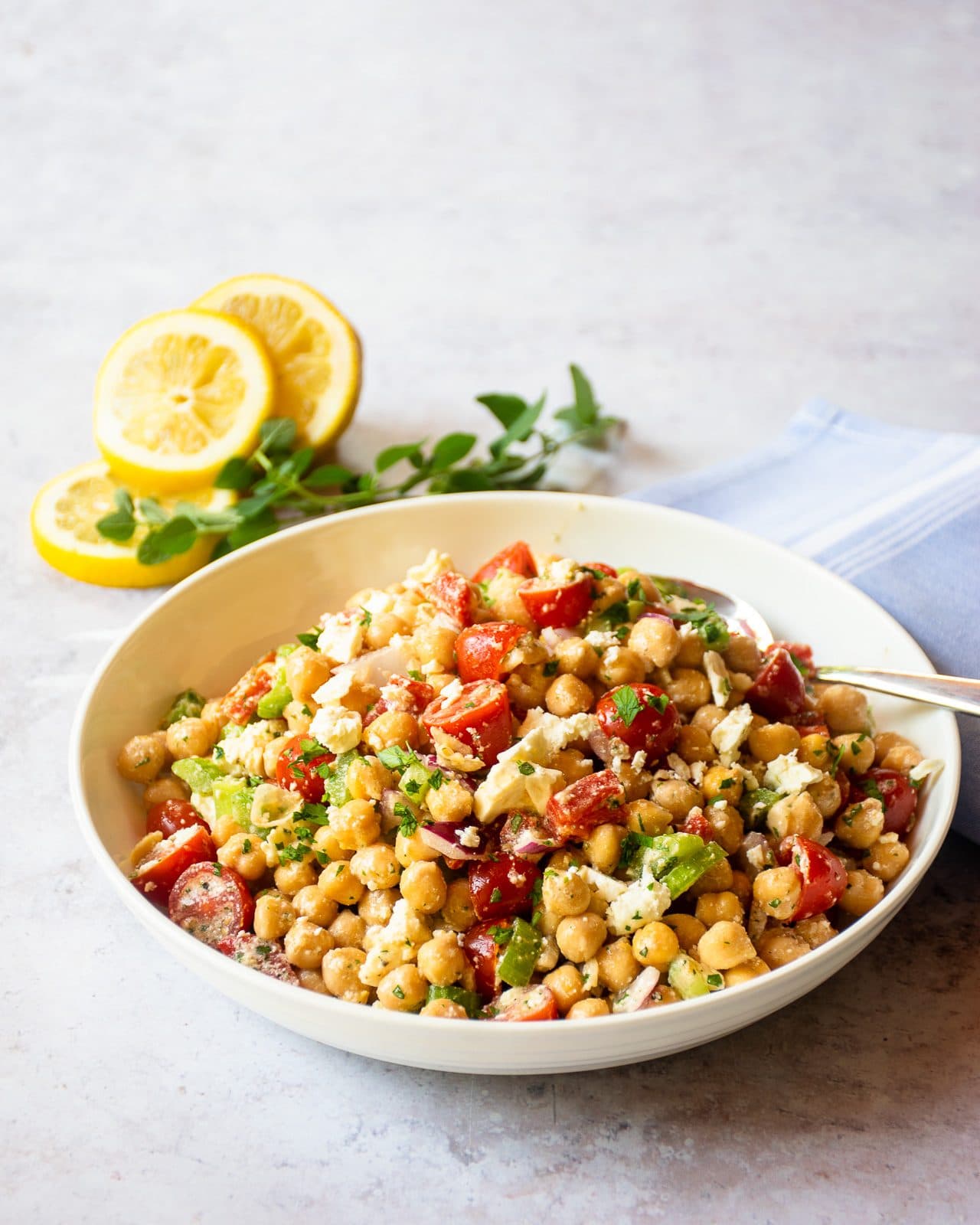 Chickpea Salad with Tomatoes & Creamy Feta Vinaigrette
