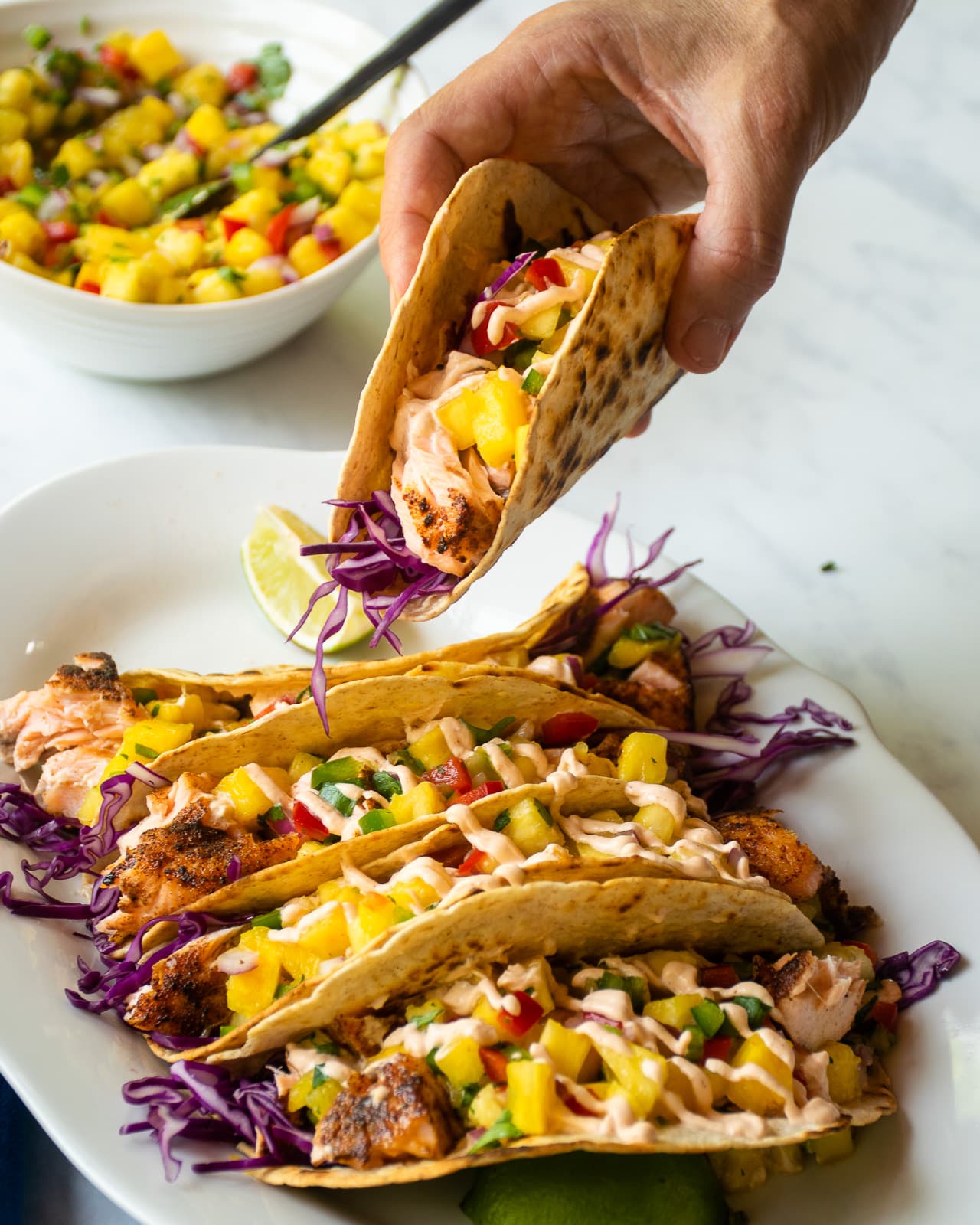 Spicy Salmon Tacos with Pineapple Salsa