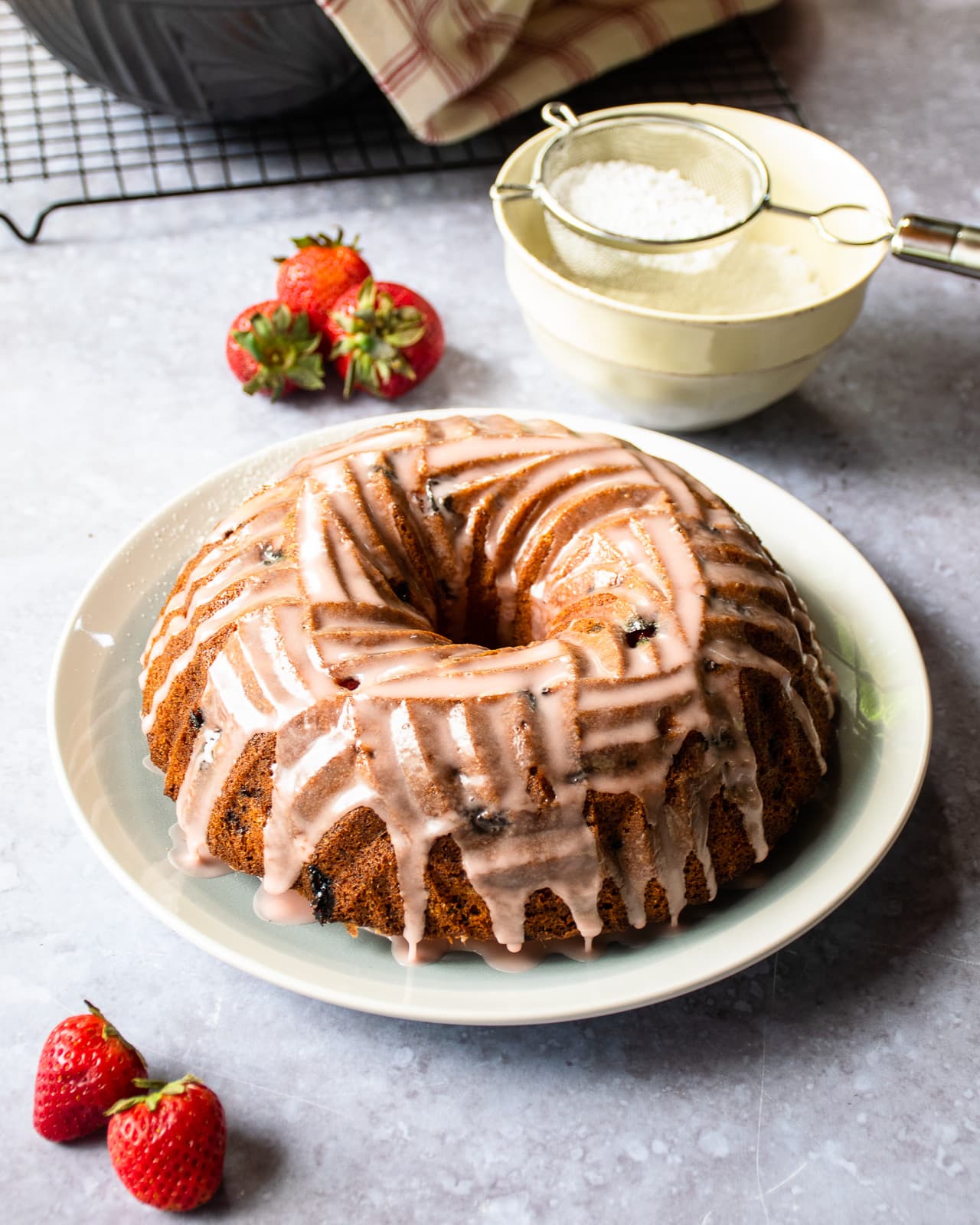 Strawberry Pound Cake with Lemon Strawberry Glaze