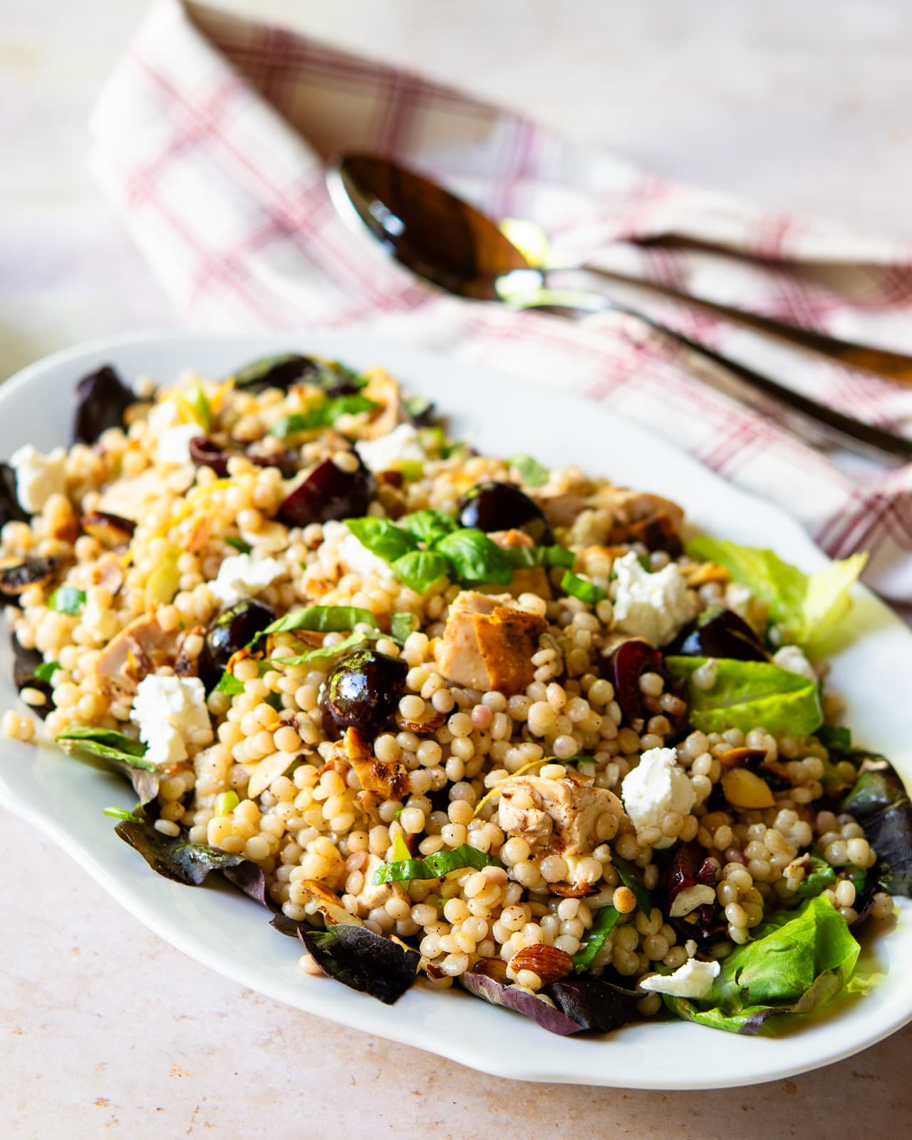 Pearl Couscous with Chicken, Cherries and Goat Cheese