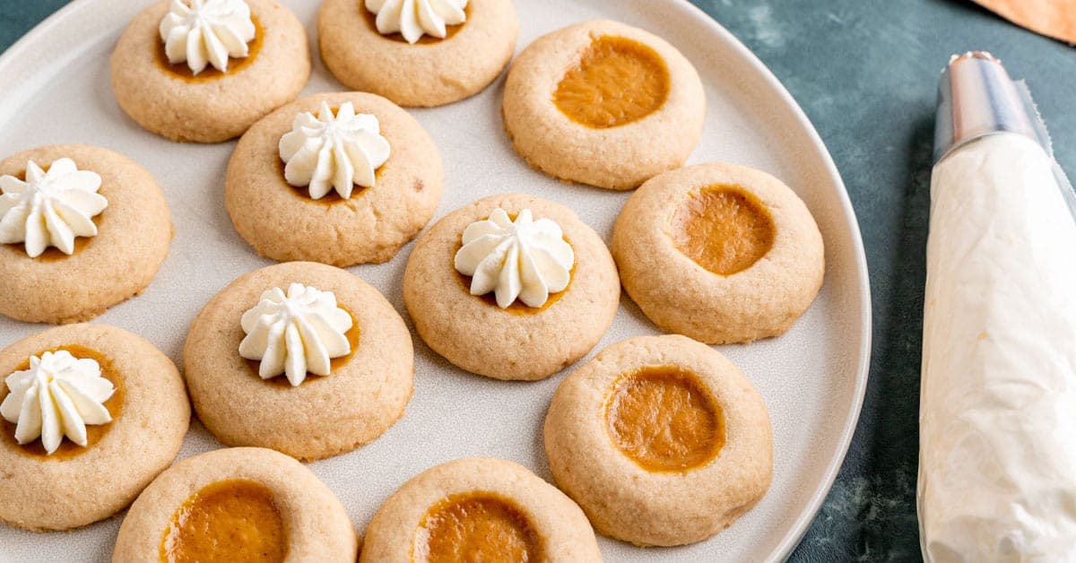 Pumpkin Pie Filled Thumbprint Cookies
