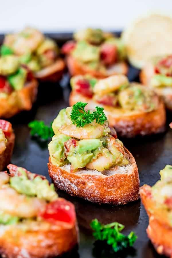Garlic Prawn and Avocado Crostini