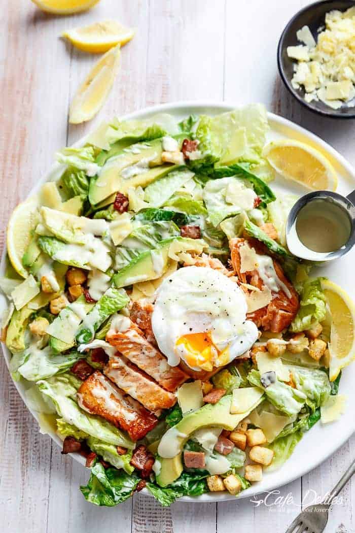 Salmon and Avocado Caesar Salad