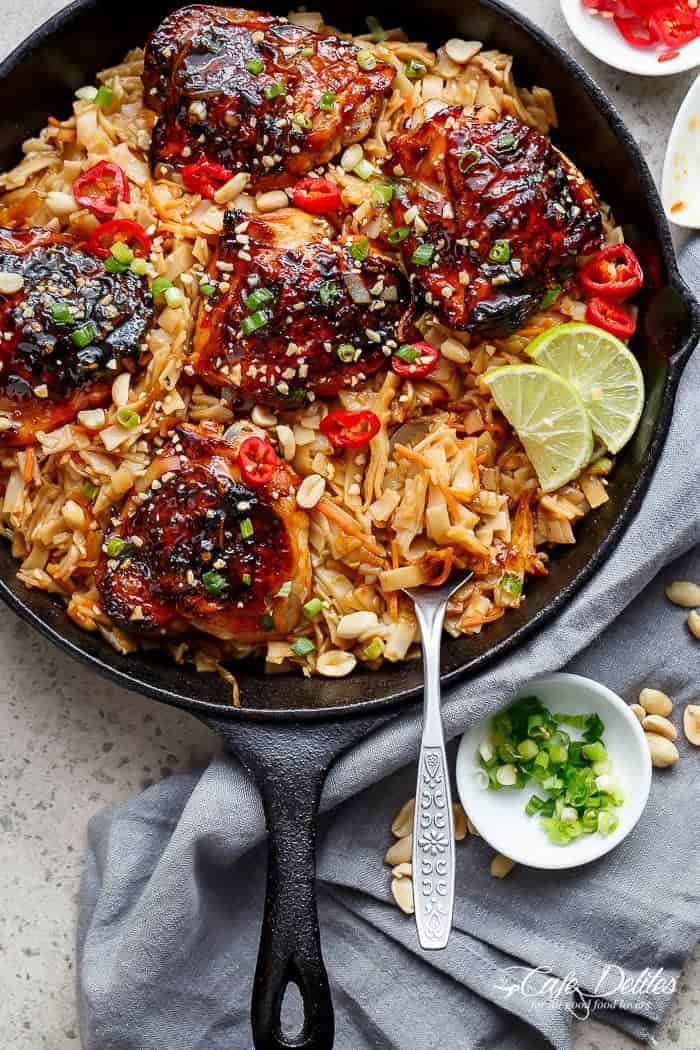 One Pot Thai Chicken Thighs + Noodles