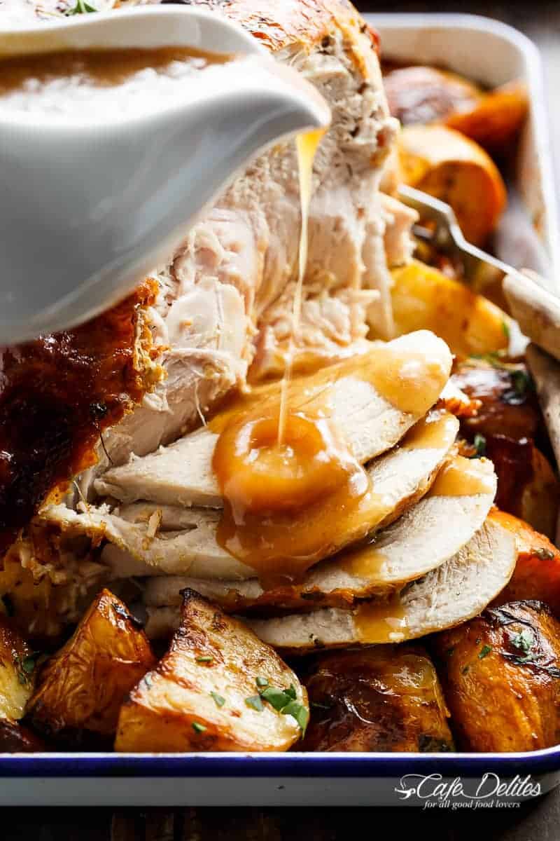 One Pan Juicy Herb Roasted Turkey & Potatoes With Gravy