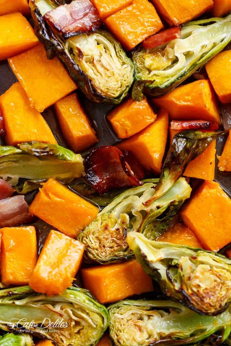 Honey Roasted Butternut Squash & Brussels Sprouts With Bacon