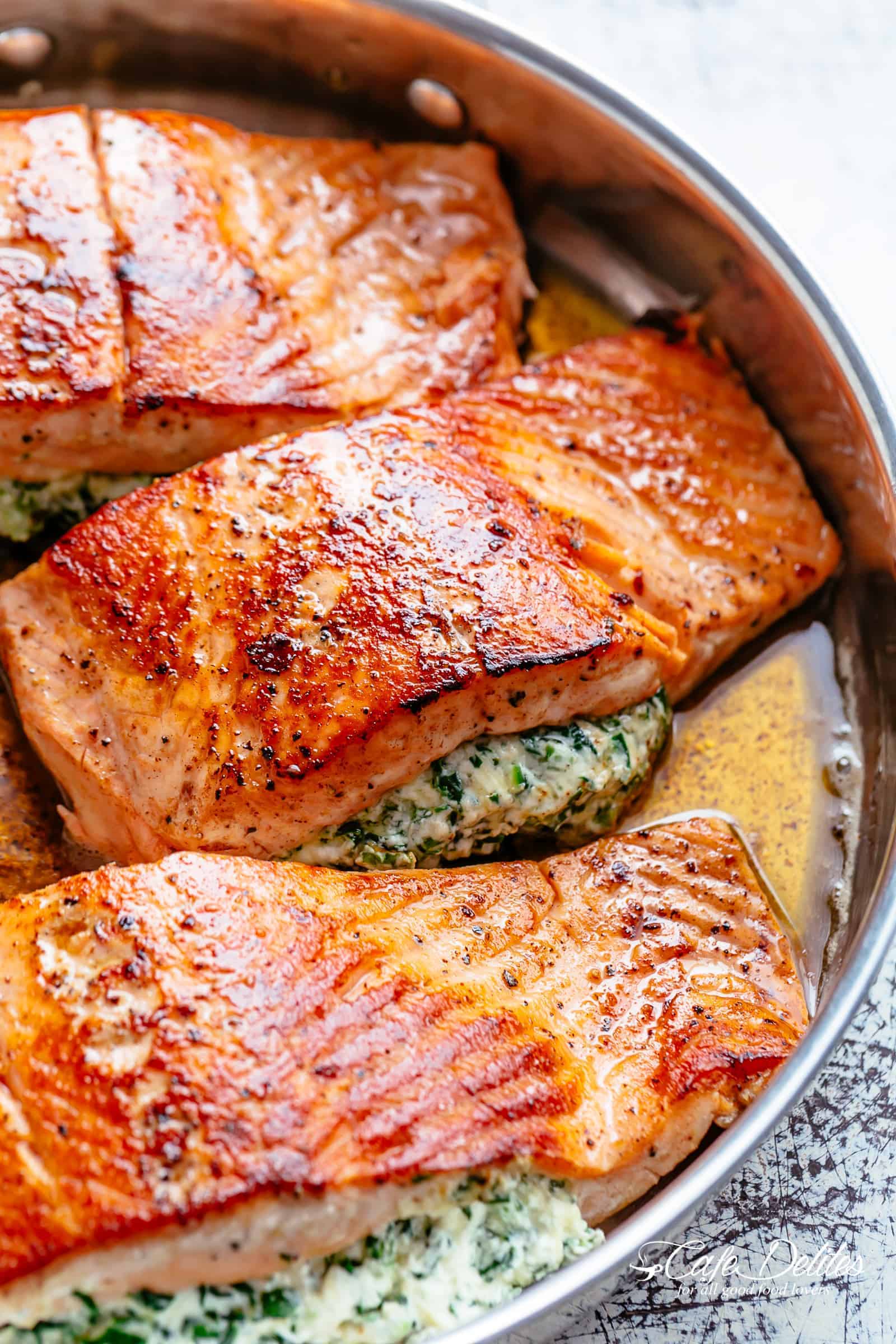 Creamy Spinach Stuffed Salmon