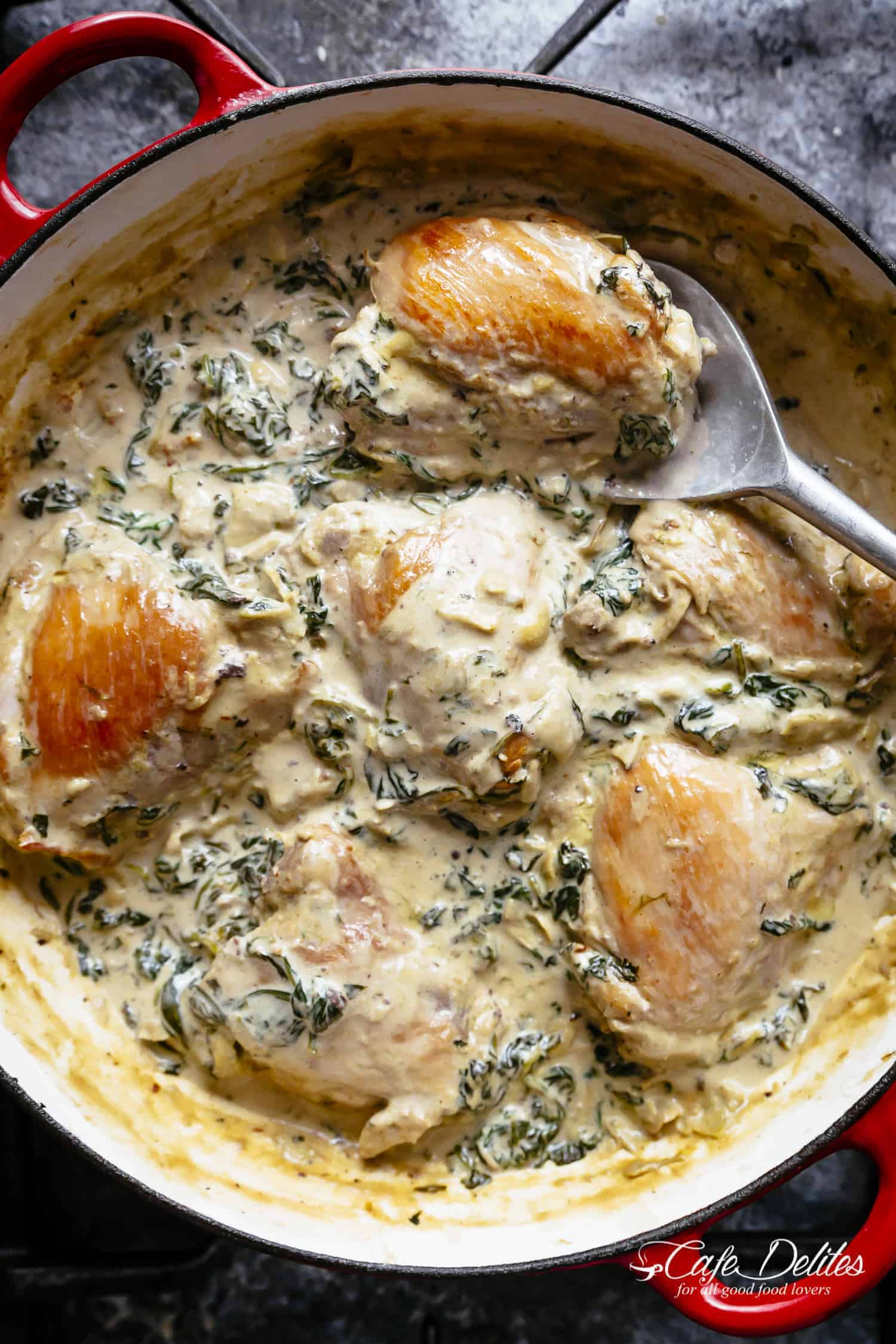 Creamy Spinach Artichoke Chicken Thighs
