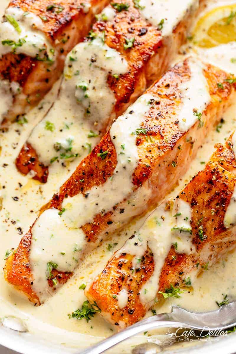 How To Cook Salmon with Creamy Garlic Sauce