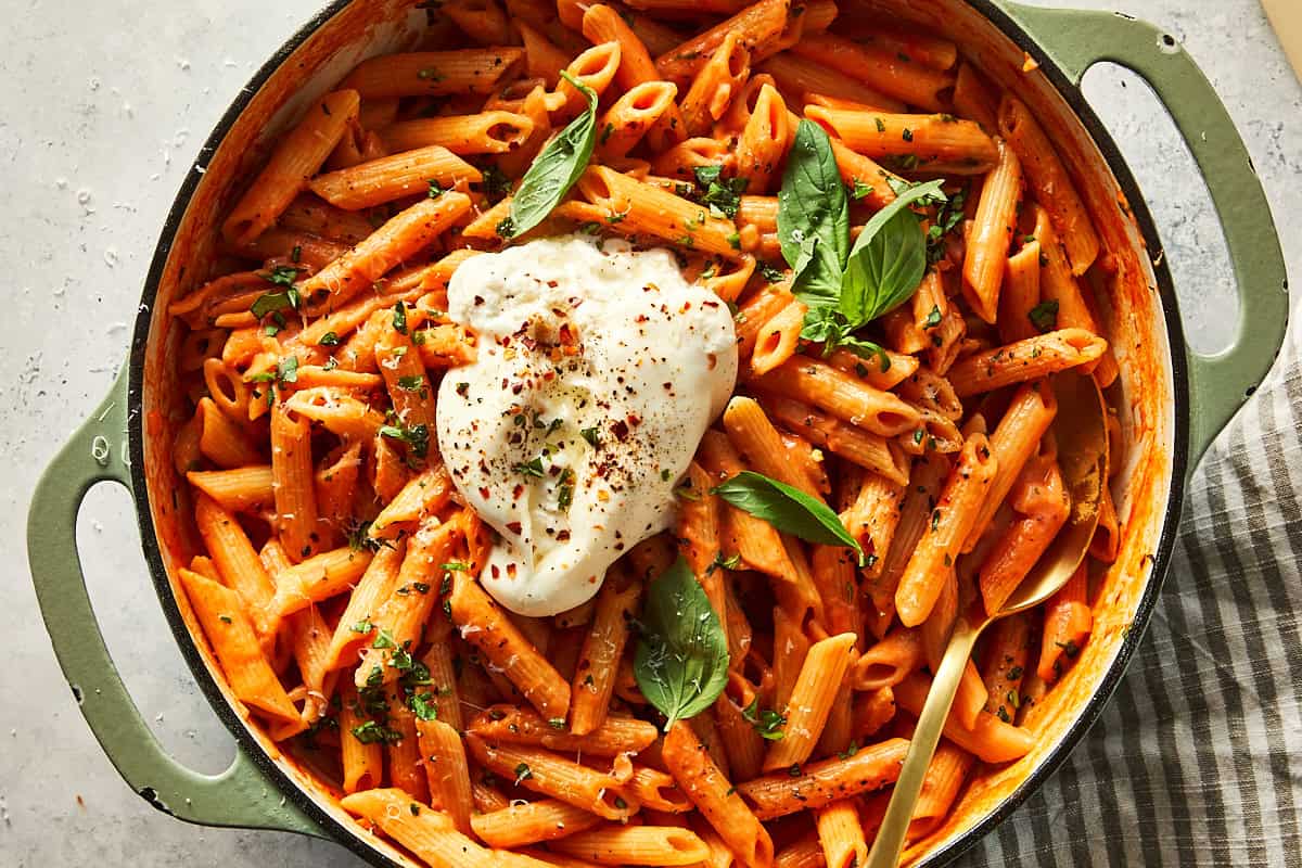 One Pot Spicy Vodka Burrata Pasta Recipe