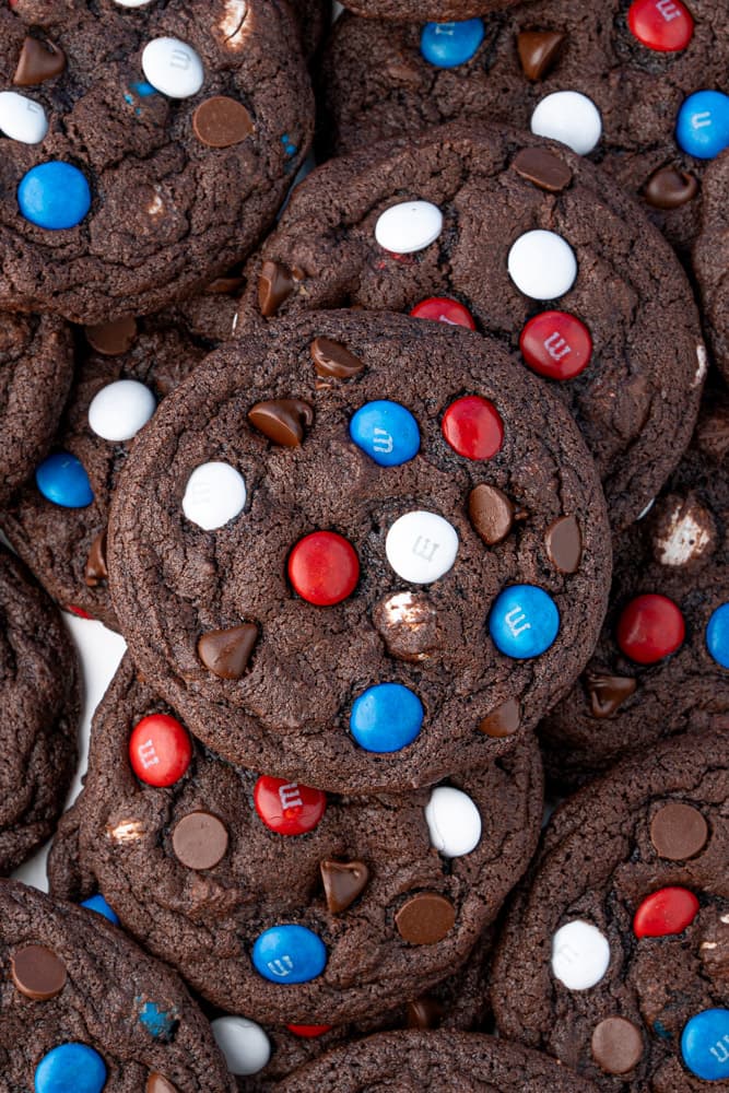 Patriotic Chocolate M&M Cookies