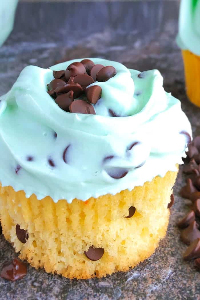 Chocolate Chip Cupcakes with Mint Frosting
