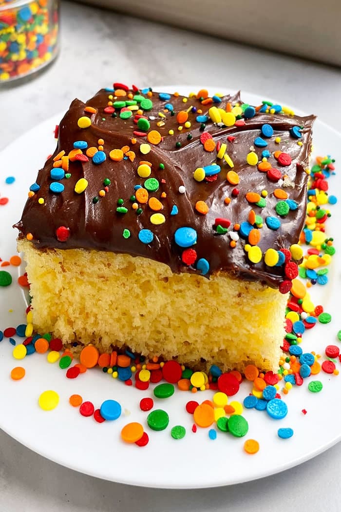 Yellow Sheet Cake With Chocolate Frosting