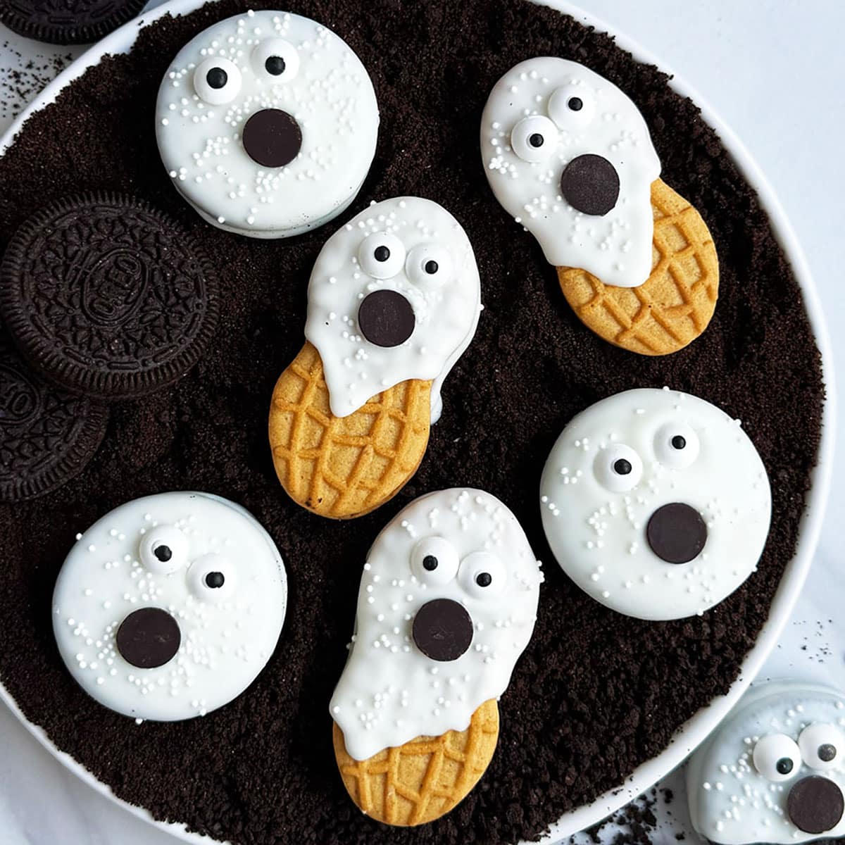 Easy Ghost Cookies (With Oreos and Nutter Butter)
