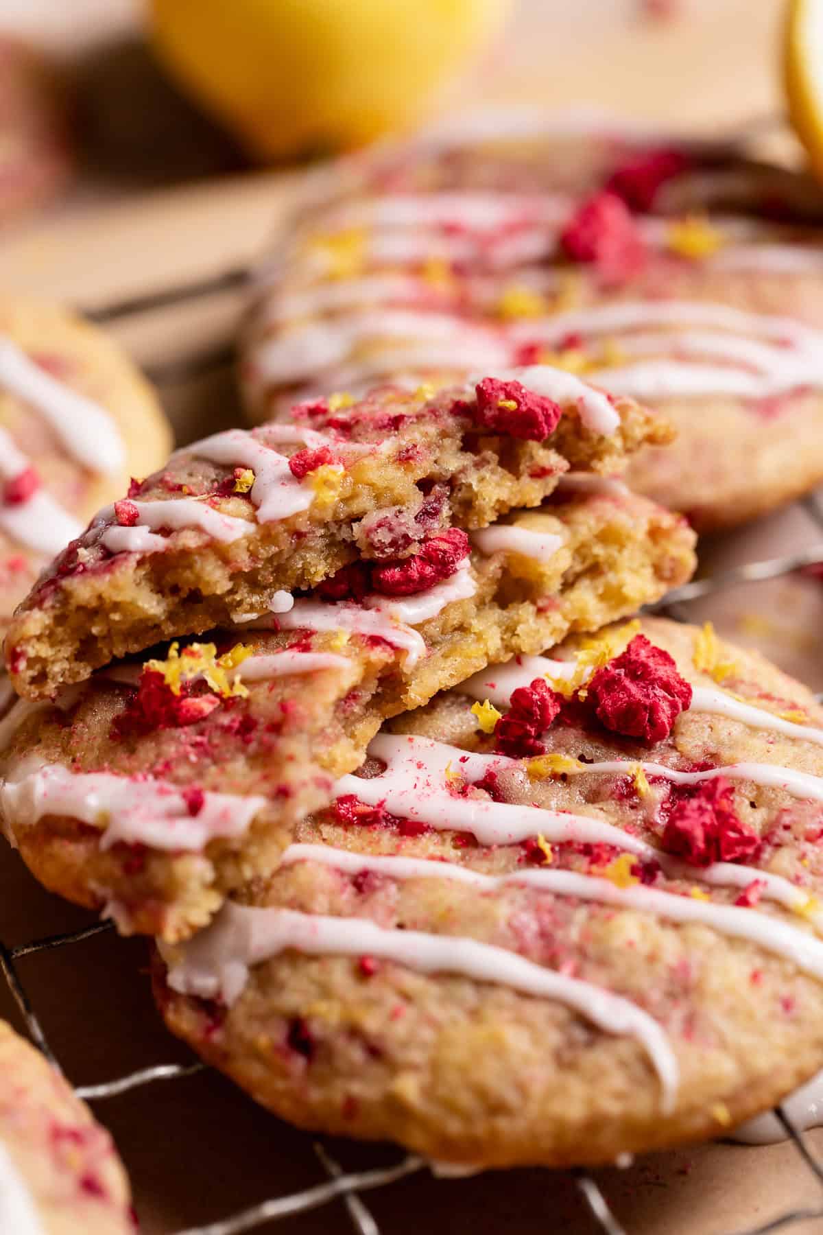Soft Lemon Raspberry Cookies with Lemon Glaze