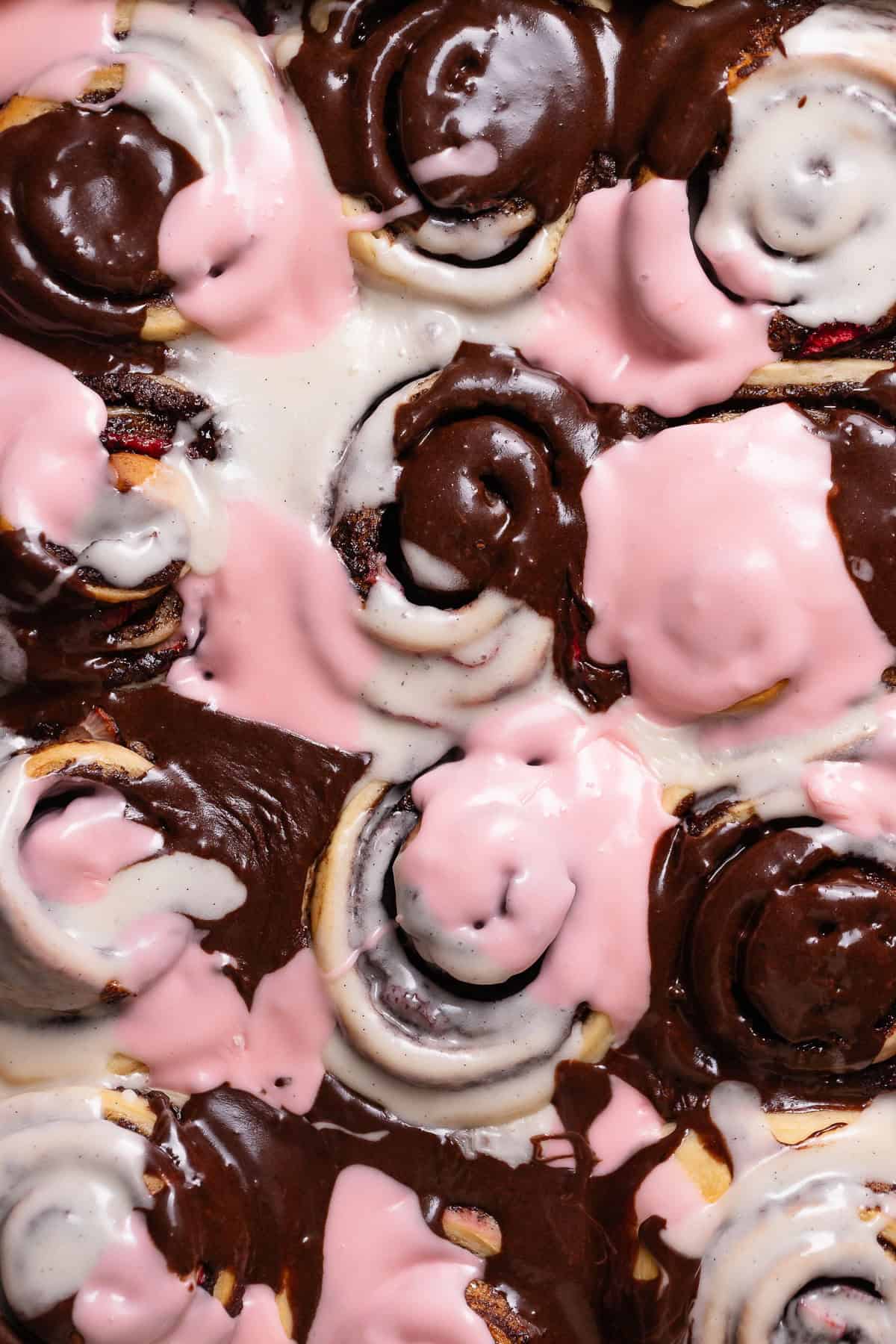 Neapolitan Cinnamon Rolls with Swirled Icing