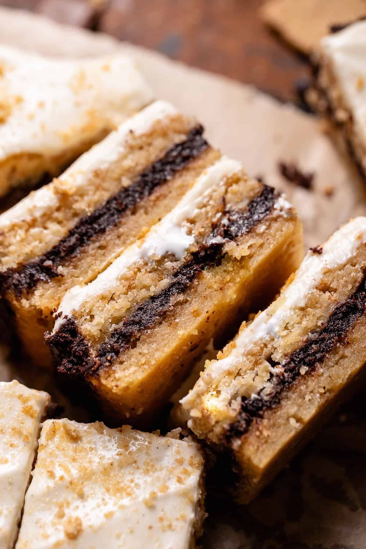 S’mores Cookie Bars with Marshmallow Frosting