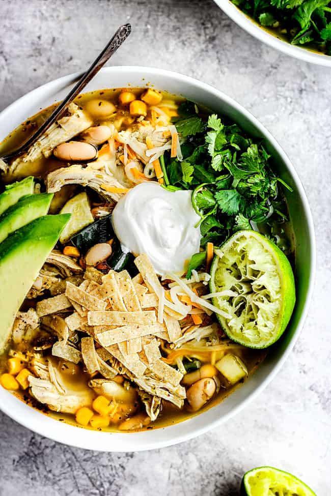 Crockpot Salsa Verde Chicken Tortilla Soup