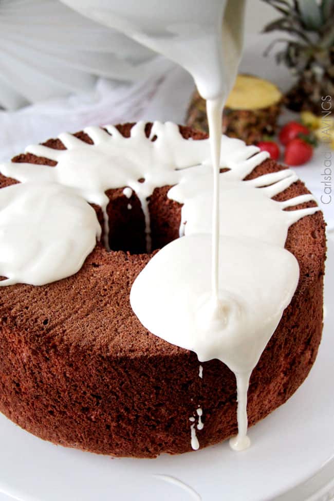 Red Velvet Angel Food Cake with Coconut Cream Cheese Glaze