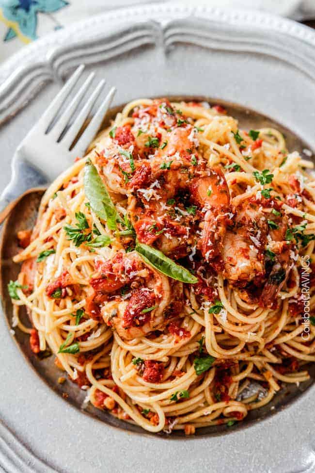 20 Minute Sun-Dried Tomato Basil Shrimp Pasta