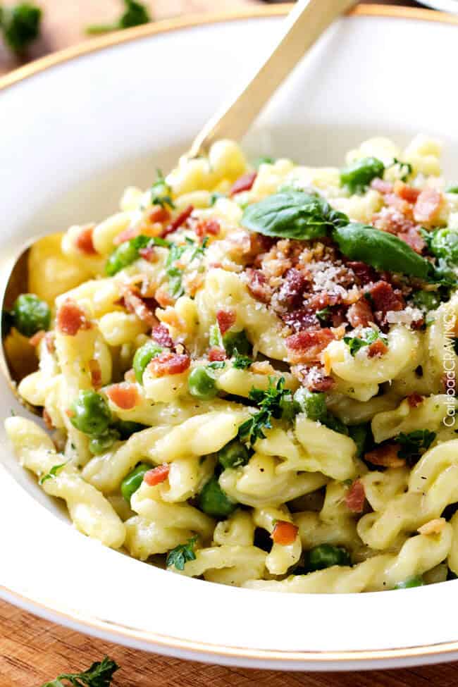 One Pot Pasta with Peas and Bacon