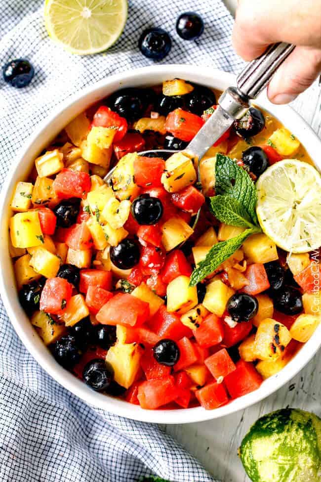 Summer Fruit Salad with Honey Lime Mint Dressing