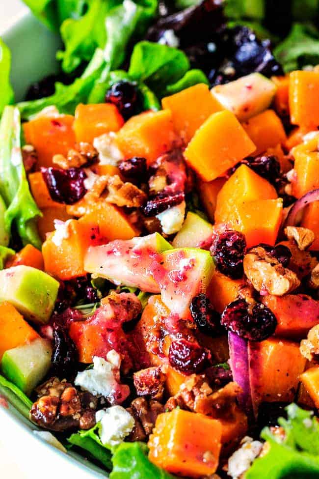 Roasted Butternut Squash Salad with Cranberries, Caramelized Pecans and Goat Cheese